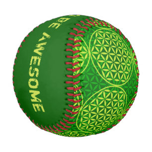 Pelota De Béisbol Flor de vida - patrón de sello - verde