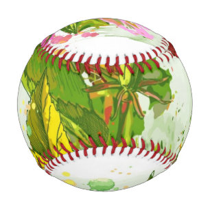 Pelota De Béisbol Flor hibiscus - pintura acuarela
