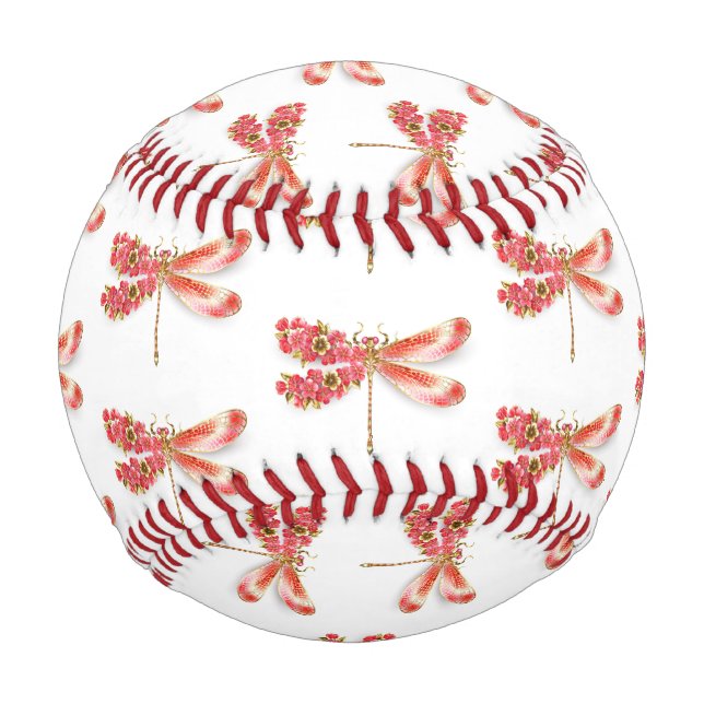 Pelota De Béisbol Flor libélula con sakura de joyas (Anverso)