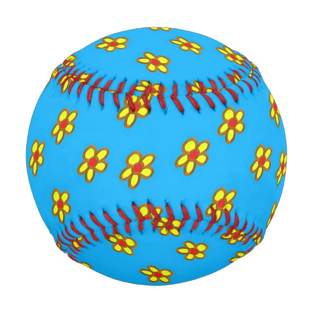 Pelota De Béisbol Flores amarillas en azul (Anverso)