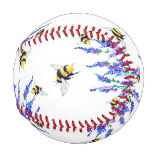 Pelota De Béisbol Flores de béisbol de primavera y abejas que vuelan
