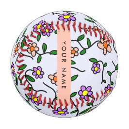 Pelota De Béisbol Flores de colores, fondo azul, Naranja