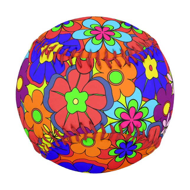 Pelota De Béisbol Flores Hippy Retro (Anverso)
