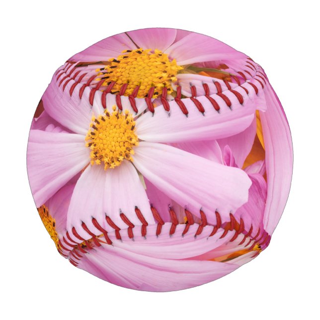 Pelota De Béisbol Flores Rosadas (Anverso)