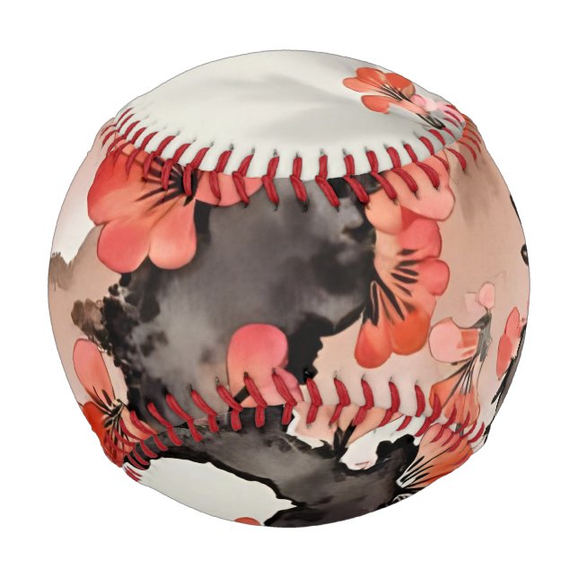 Pelota De Béisbol Flores sobre negro (Anverso)