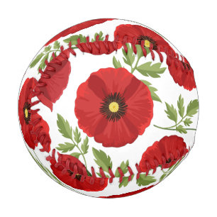 Pelota De Béisbol Flores veraniegas alegres con adormidera