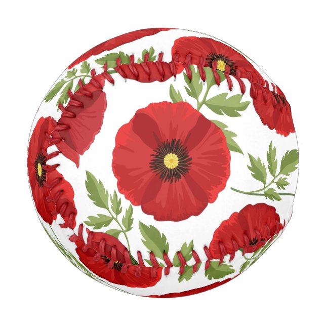 Pelota De Béisbol Flores veraniegas alegres con adormidera (Anverso izquierdo)