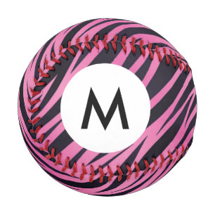 Pelota De Béisbol Fondo de banda de cebra rosada monograma