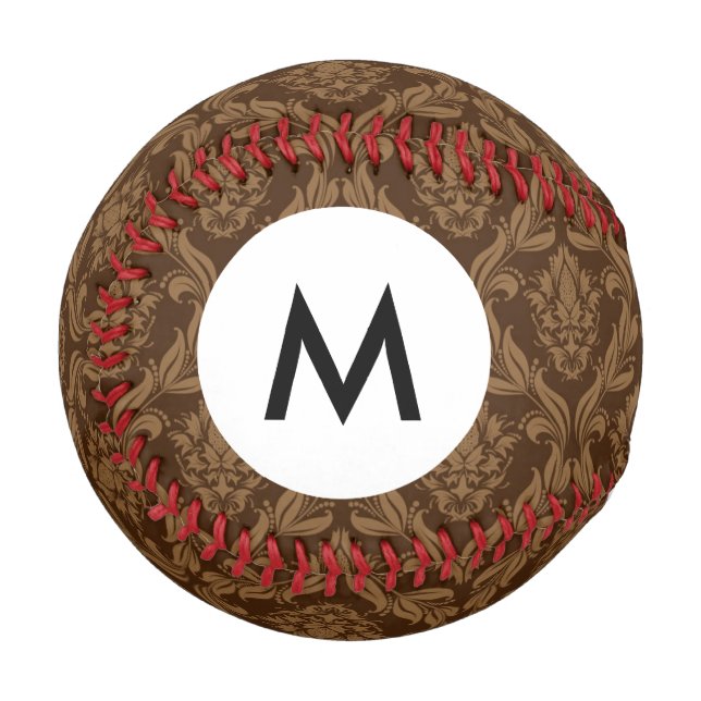 Pelota De Béisbol Fondo de Damasco de Monograma 2 (Anverso izquierdo)
