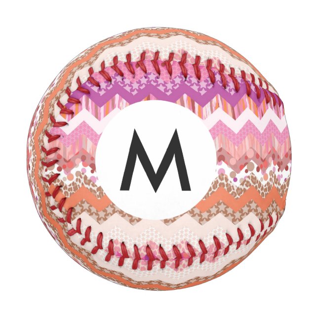 Pelota De Béisbol Fondo de zigzag rosa (Anverso izquierdo)