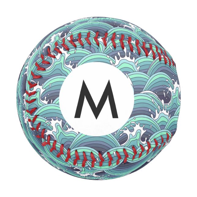 Pelota De Béisbol Fondo decorativo de olas de mar (Anverso izquierdo)