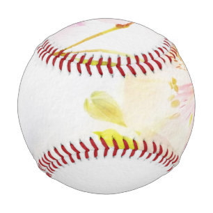 Pelota De Béisbol fondo floral con flores acuarelas