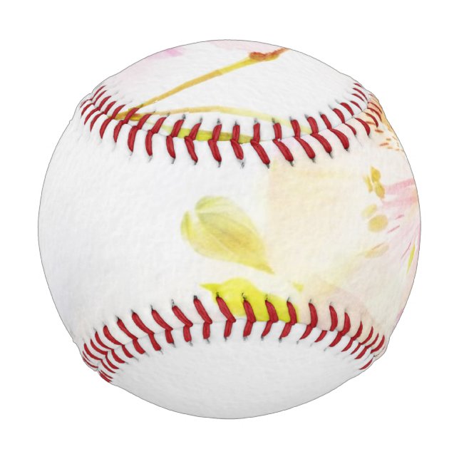 Pelota De Béisbol fondo floral con flores acuarelas (Anverso)