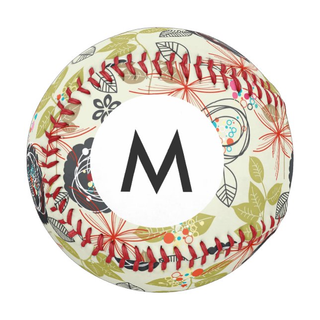 Pelota De Béisbol Fondo floral monograma (Anverso izquierdo)