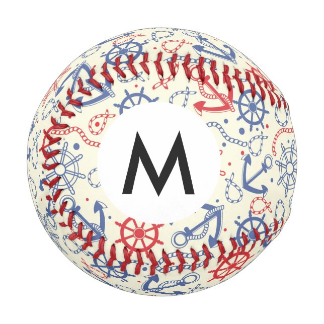 Pelota De Béisbol Fondo rojo y marino con ancla (Anverso izquierdo)