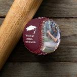Pelota De Béisbol Foto de graduación Borgoña Rojo<br><div class="desc">Celebra el día de su graduación con un fanático/jugador de béisbol con un regalo de esta béisbol rojo burdeos personalizada. Añade 2 fotos y personaliza con su nombre,  año de clase y escuela en tipografía blanca.</div>