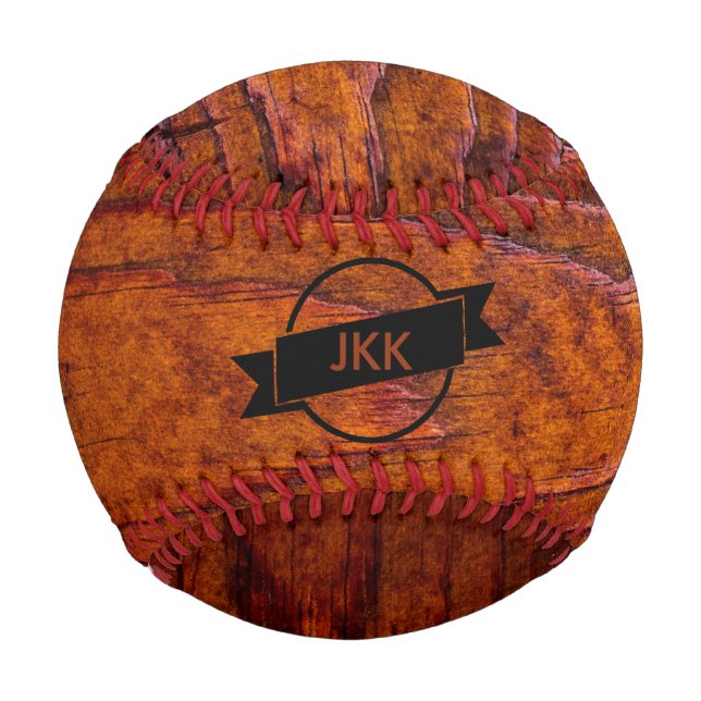 Pelota De Béisbol Foto personalizada de grano de madera monogramada (Reverso)