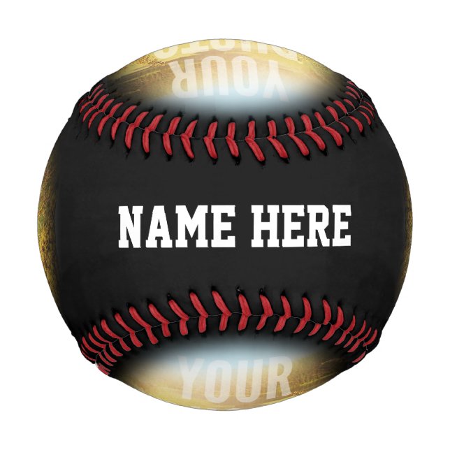 Pelota De Béisbol Foto PERSONALIZADA Y Nombre Círculo Negro (Anverso)