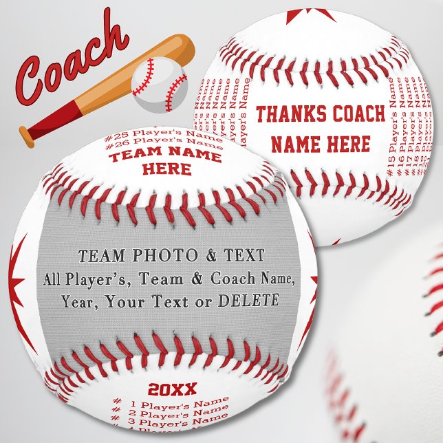Pelota De Béisbol Fotos Regalos Personalizados de Béisbol para Entre (Best gifts for baseball coaches. Personalized baseball coach gifts. Red and White Baseball, Photo.)