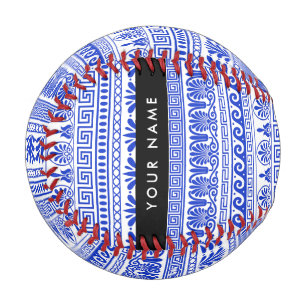 Pelota De Béisbol Fret griego, llave de meandro mixta, azul, tu nomb