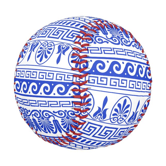 Pelota De Béisbol Fret griego, patrón mediterráneo, azul (Angular)