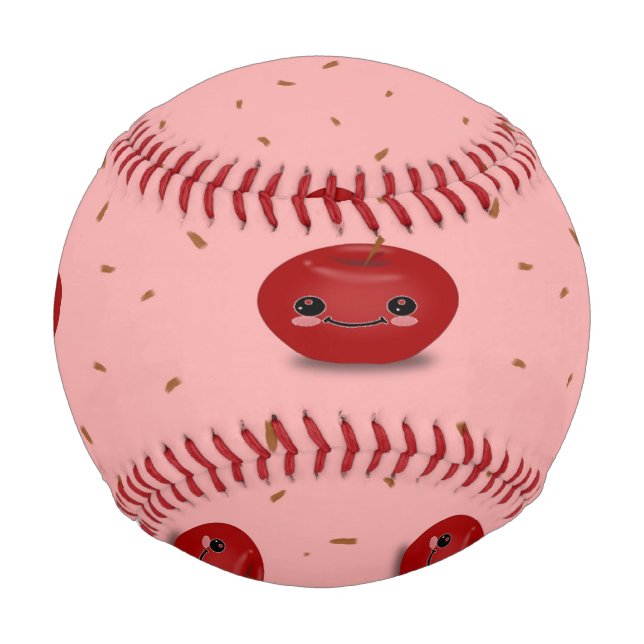 Pelota De Béisbol Fruto kawaii de manzana roja (Anverso)