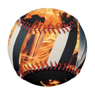 Pelota De Béisbol Fuego Moderno y Triple Franja Negrita Minimalista 