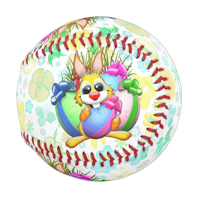 Pelota De Béisbol Funny Bunny biting an Easter Egg (Anverso derecho)