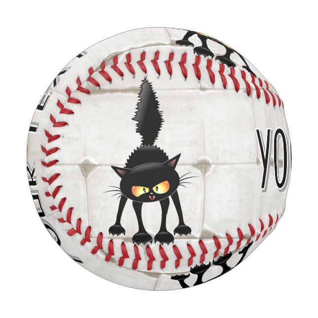 Pelota De Béisbol Funny Fierce Black Cat Cartoon  (Anverso izquierdo)