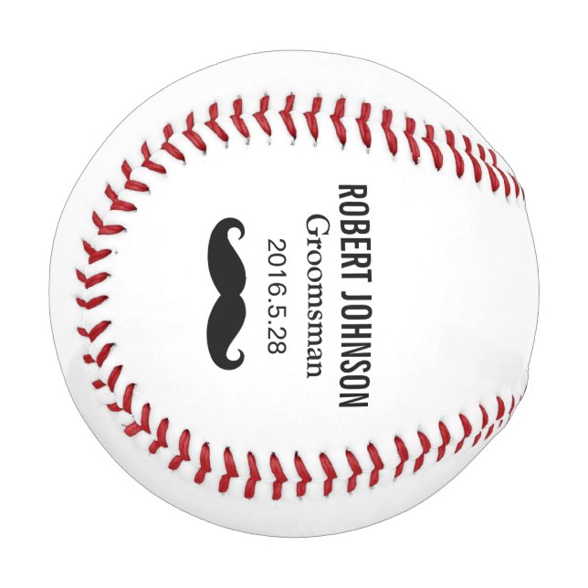 Pelota De Béisbol Funny Mustache Personalizado Groomsman Mejor Boda  (Anverso izquierdo)