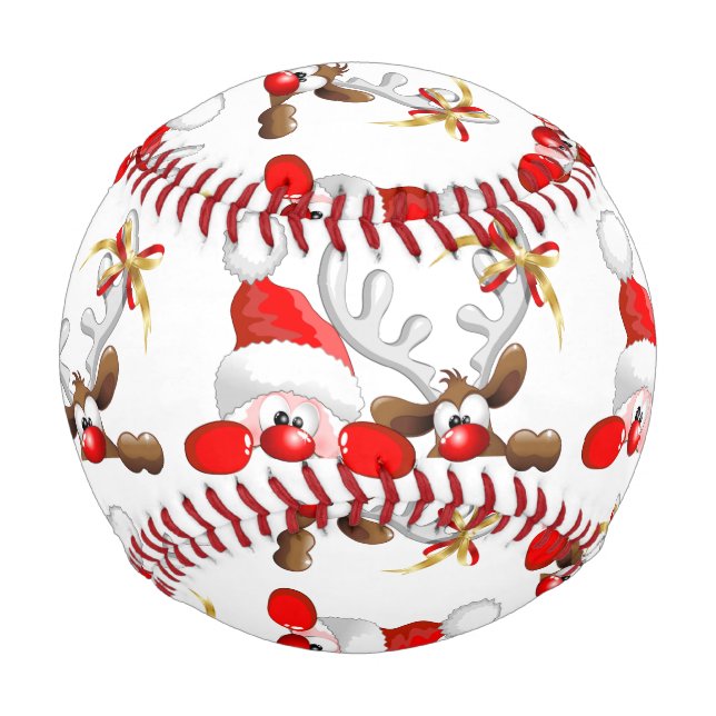Pelota De Béisbol Funny Santa y Personalizado de renos (Anverso)