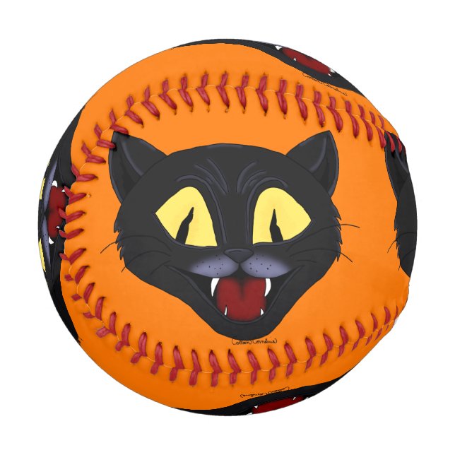 Pelota De Béisbol Gato negro de Halloween (Reverso derecho)