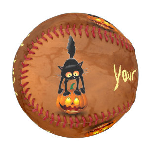 Pelota De Béisbol Gato Personalizado asustado de Halloween en calaba
