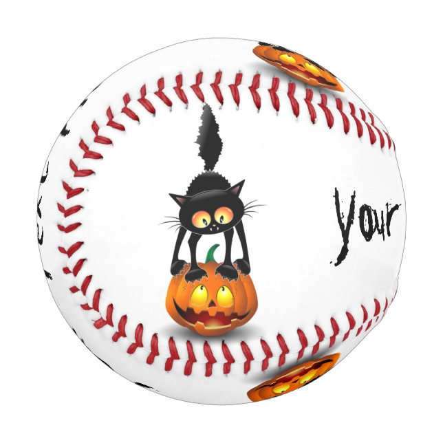 Pelota De Béisbol Gato Personalizado asustado de Halloween en calaba (Anverso izquierdo)