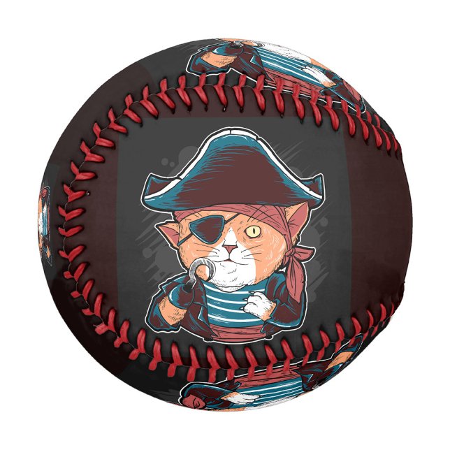 Pelota De Béisbol Gato pirata (A cartoon pirate cat character on a baseball, showcasing its playful design.  )
