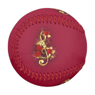 Pelota De Béisbol Golden Treble Clef con flores Rosas