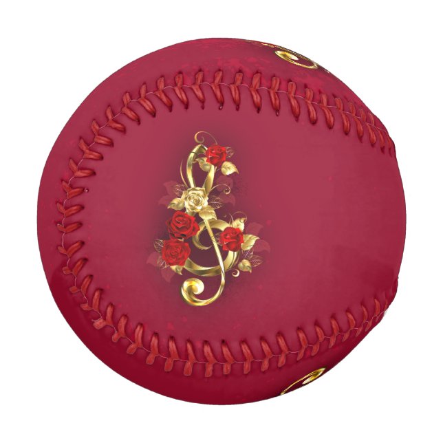 Pelota De Béisbol Golden Treble Clef con flores Rosas (Anverso izquierdo)