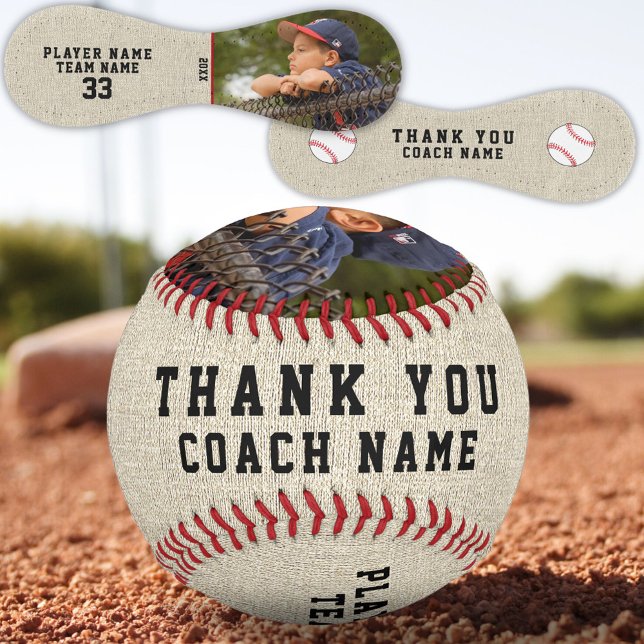 Pelota De Béisbol Gracias entrenador Rustic Team Name Number Photo (Subido por el creador)