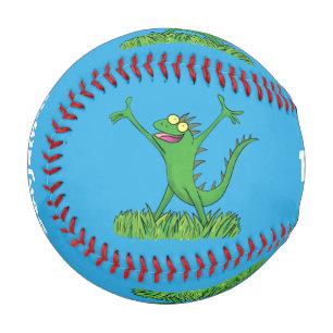 Pelota De Béisbol Gracioso lagarto de iguana con sonrisa verde