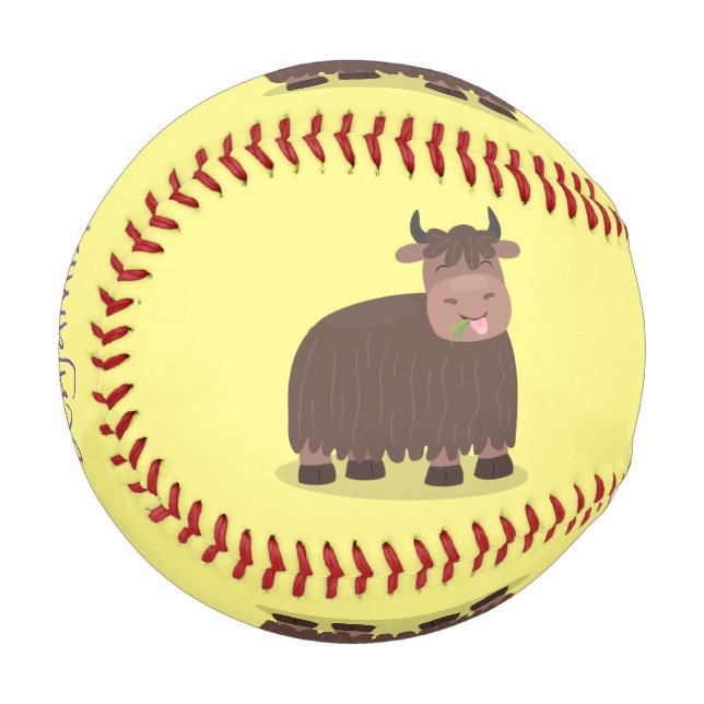 Pelota De Béisbol Gracioso yak feliz comiendo hierba personalizado i (Anverso izquierdo)