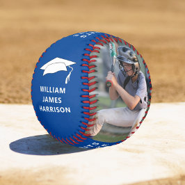 Pelota De Béisbol Graduación Felicitaciones Foto Azul Personalizada