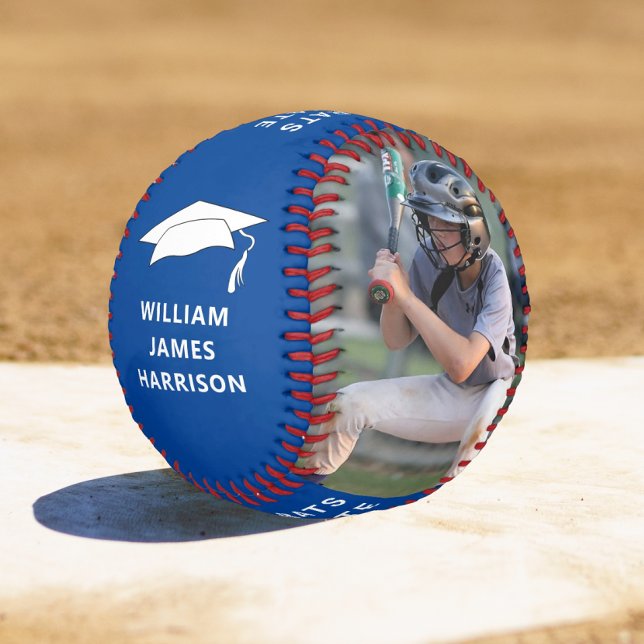Pelota De Béisbol Graduación Felicitaciones Foto Azul Personalizada (Subido por el creador)