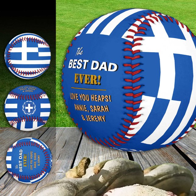 Pelota De Béisbol Grecia Mejor papá, papá patriota, bandera griega (Subido por el creador)