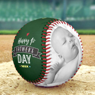 Pelota De Béisbol Green Happy 1er Día del Padre Foto negrita Tipogra