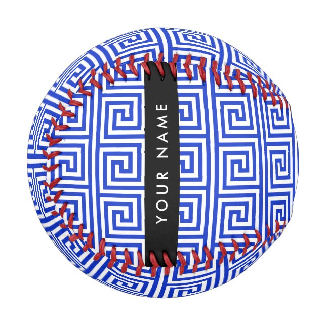 Pelota De Béisbol Griego de la llave del andén azul, tu nombre, pers (Anverso izquierdo)