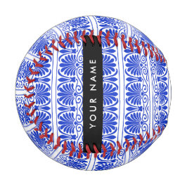 Pelota De Béisbol Griego Fret Arabesque Blue, Tu Nombre, Personaliza