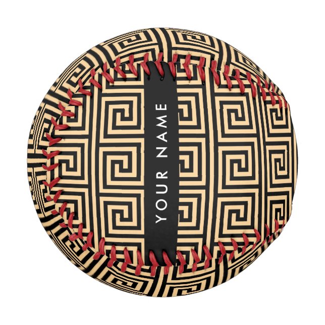 Pelota De Béisbol Griego Meander Key Brown, Tu Nombre, Personalizar (Anverso izquierdo)