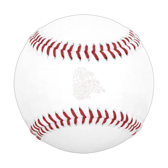 Pelota De Béisbol Gris pálido, blanco lechero, diseño floral (Anverso)