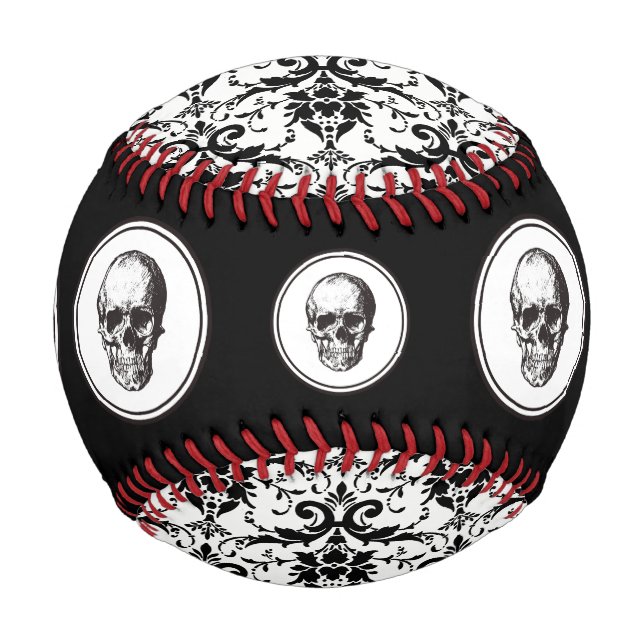 Pelota De Béisbol HALLOWEEN Black Gothask Pattern Skull (Reverso)
