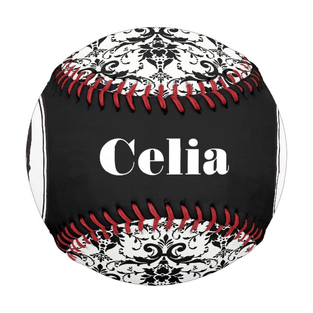 Pelota De Béisbol HALLOWEEN Black Gothask Pattern Skull Name (Reverso)